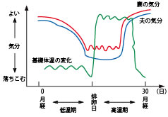 夫婦の気分が変化する排卵日うつグラフ